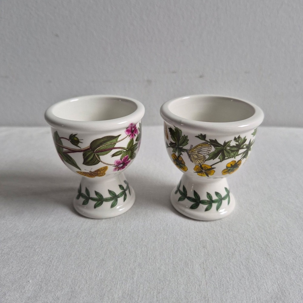 Portmeirion Egg Cup Set of 2 White Botanic Garden Floral Butterfly Britain
